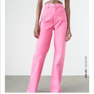 Zara Wide Leg Pink Jeans